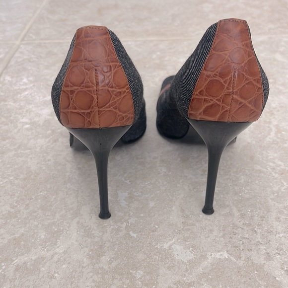 Dolce Gabbana womens size EU38 US8 heels jean fabric brown leather like new - Picture 4 of 9